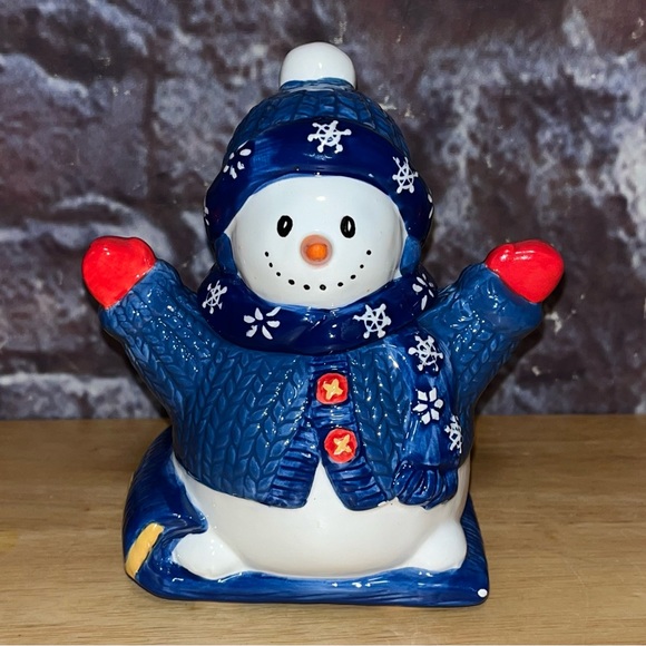 Bico China Ceramic Snowman Sugar Bowl and Creamer Christmas Snowflake Blue - Picture 5 of 12
